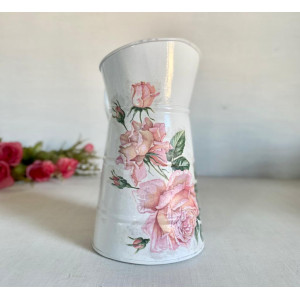 Pink decoupage rose tined vase - KI Collections